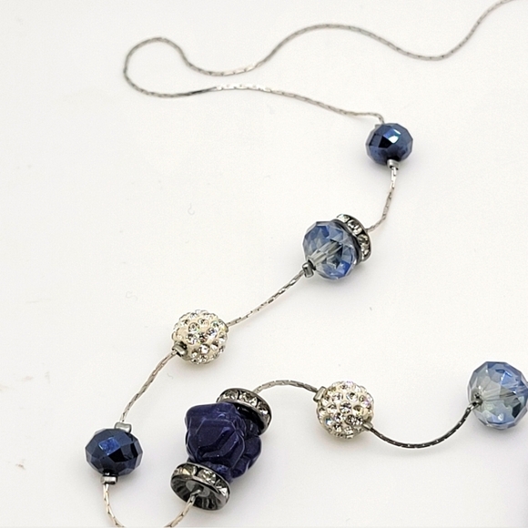 21" Faceted Glass, Clay Beads with Rhinestone Inlay Abstract Beads Necklace - Picture 5 of 7